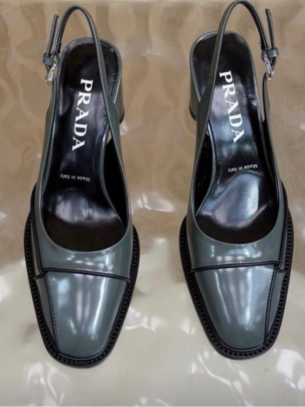 New Gray Slingback Block Heel Pumps